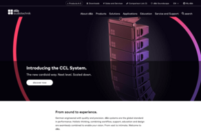 The CCL System by d&b audiotechnik is showcased, featuring a stack of audio equipment designed for performance. The text highlights its innovative approach and invites users to discover more about the product.
